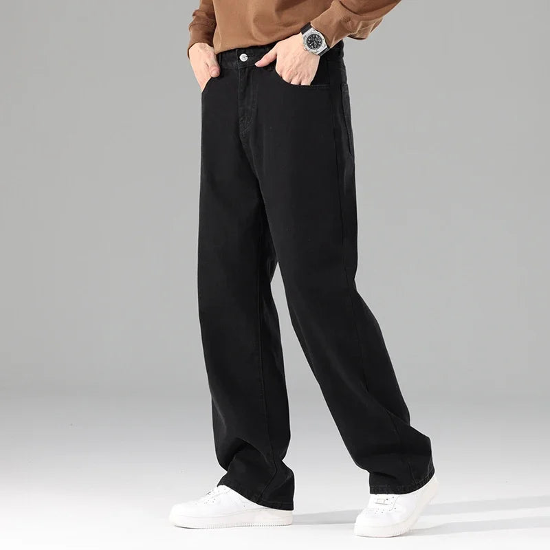 Neue Herren-Jeans für den Herbst, schwarz, lässig, Baggy-Hose, klassisch, gerader Schnitt, bequem, weit geschnitten, Denim-Hose, Herrenbekleidung