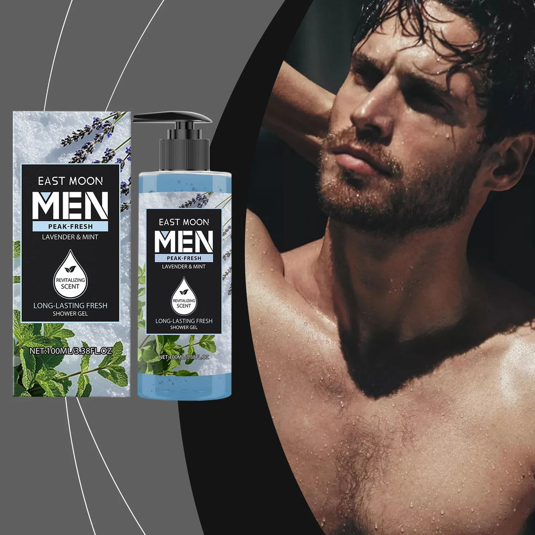 East Moon Peppermint & Lavender Fragranced Body Wash: Dual Botanical Scents, Coolness, Soothing, Long-Lasting Fragrance 100ml Halalzen