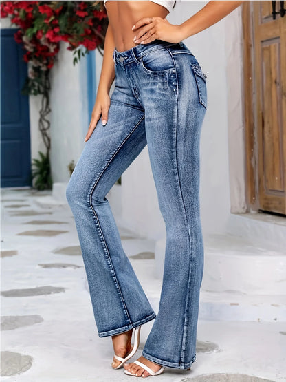Women Wide Leg Flare Jeans Vintage Mid Rise Denim Bell Bottom Trousers  Sexy Fashion Boyfriend Slim Bootcut Jeans