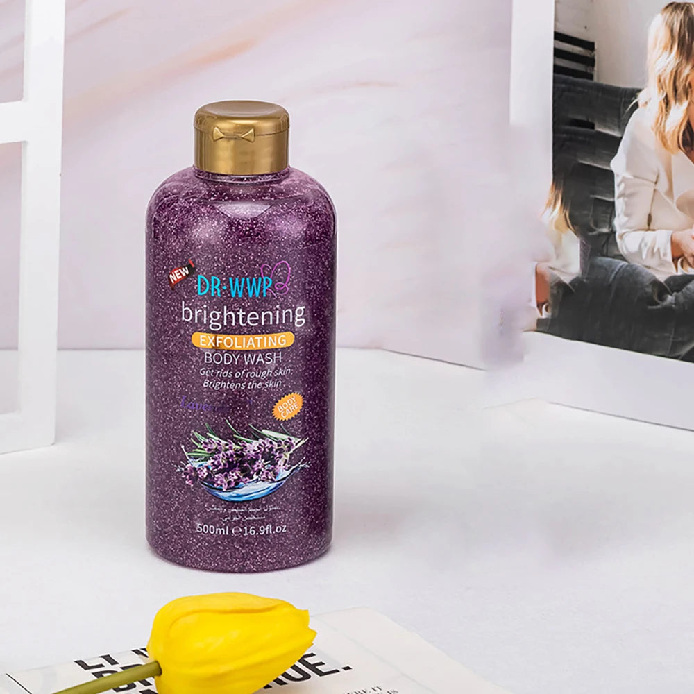 Rose Lavender Kojic Acid AHA Shower Gel Deep Cleansing Brighten Skin Scrub Body Wash Exfoliator Body Care Fragrance Skincare Halalzen