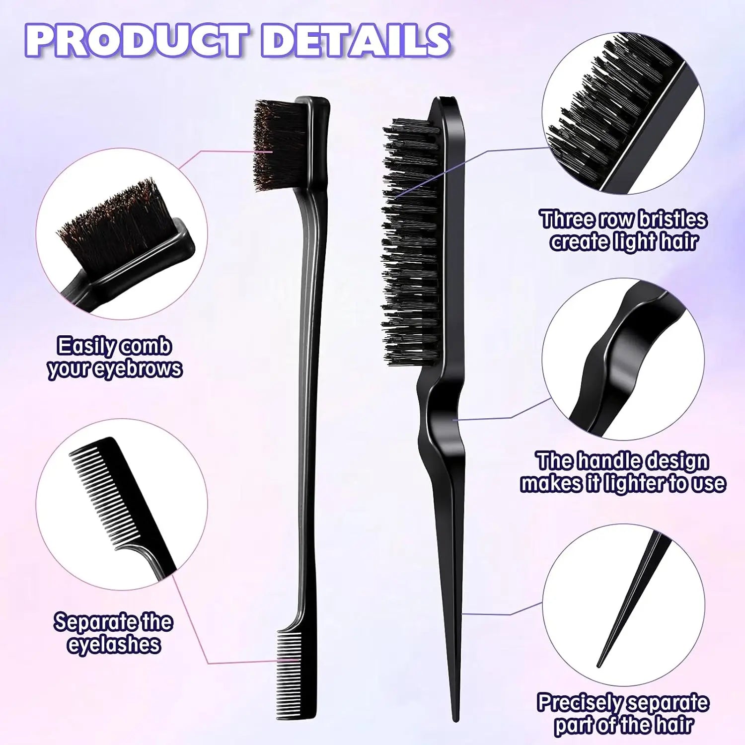 11 Pcs Hair Styling Kit for Women:Wide Tooth Comb, Detangler & Teasing Edge Brush, Rat Tail Comb, Alligator Clips for Curly Hair