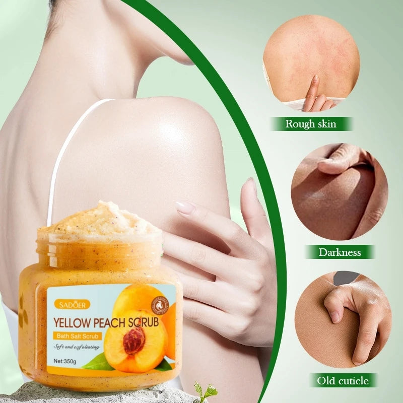 350g Yellow Peach Body Scrub, Fine Exfoliation, Deeply Cleanses the Body of Oil and Dirt, Removes Dead Skin Cells Without Harmin