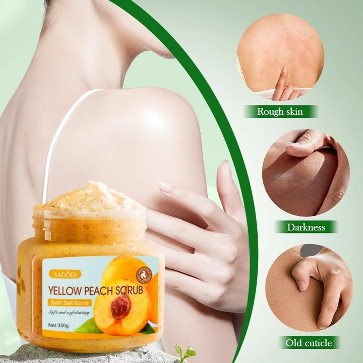 350g Yellow Peach Body Scrub, Fine Exfoliation, Deeply Cleanses the Body of Oil and Dirt, Removes Dead Skin Cells Without Harmin