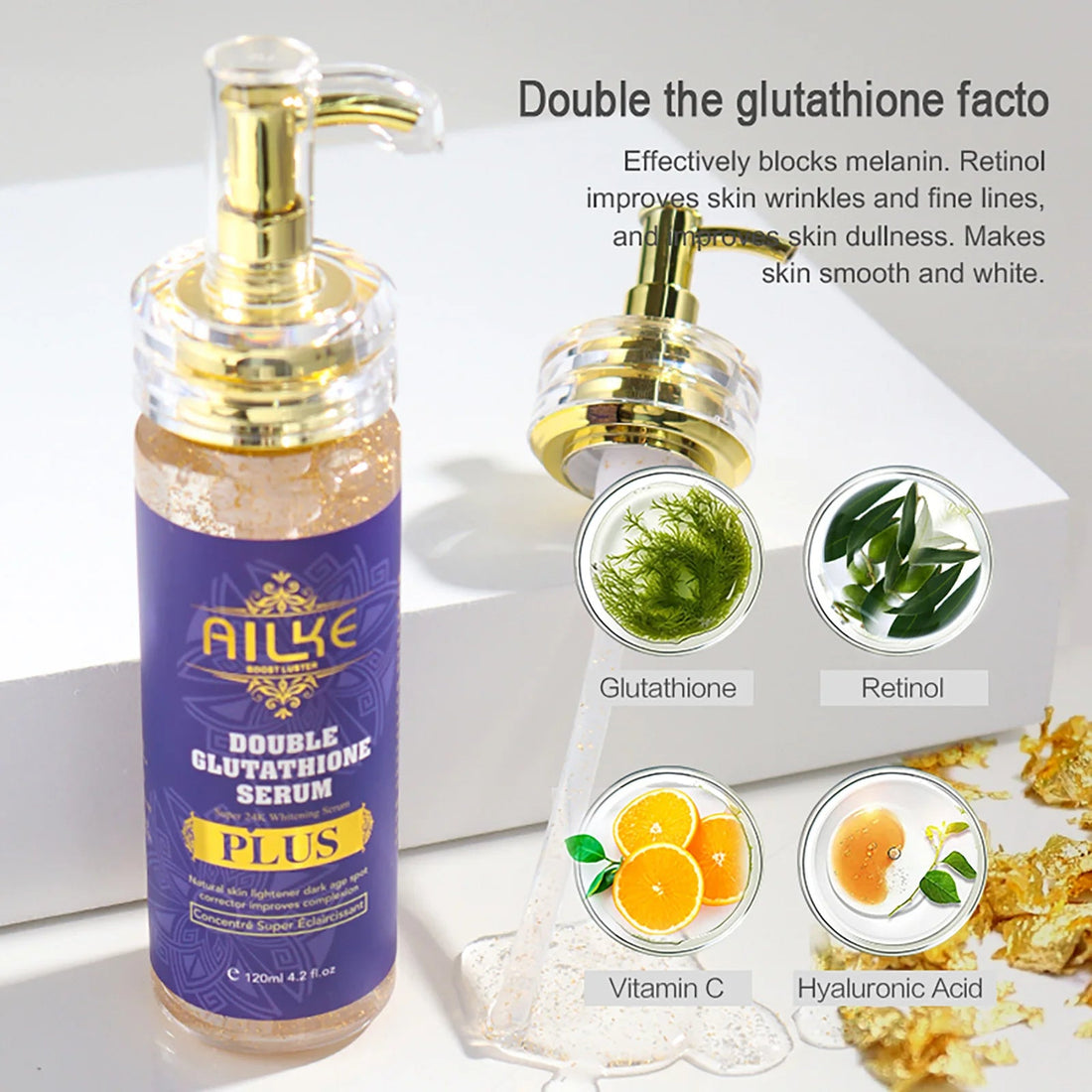 AILKE Double Glutathione Whitening Set For All Skin Types, Reduce Dark Spots, Melanin, Freckles, Chloasma, Even Skin Tone Halalzen