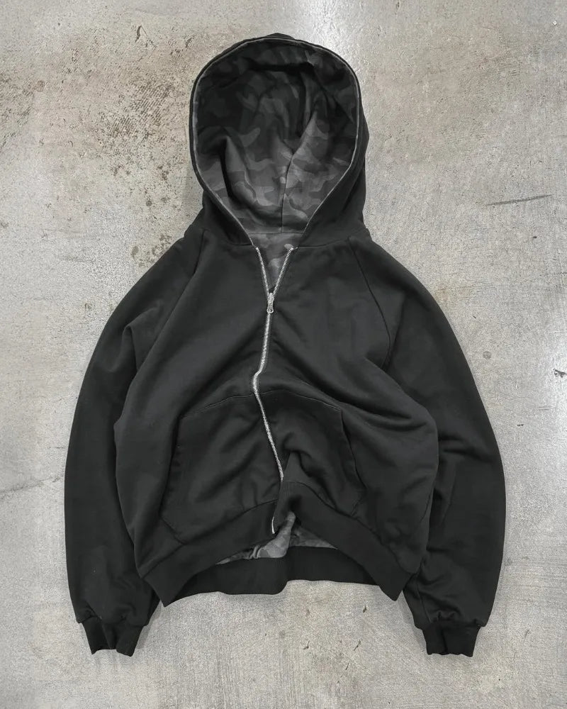 American fashion Gothic camouflage clothing oversized hooded men's Y2K street hip-hop Harajuku loose zipper sweatshirt