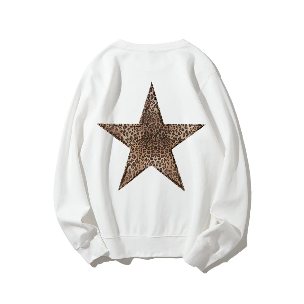 Leopard Star Graphic Sweatshirt Oversized Y2k Sweatshirt Cheetah Hoodie Streetwear Unisex Pullover Tops Autumn Female Clothing