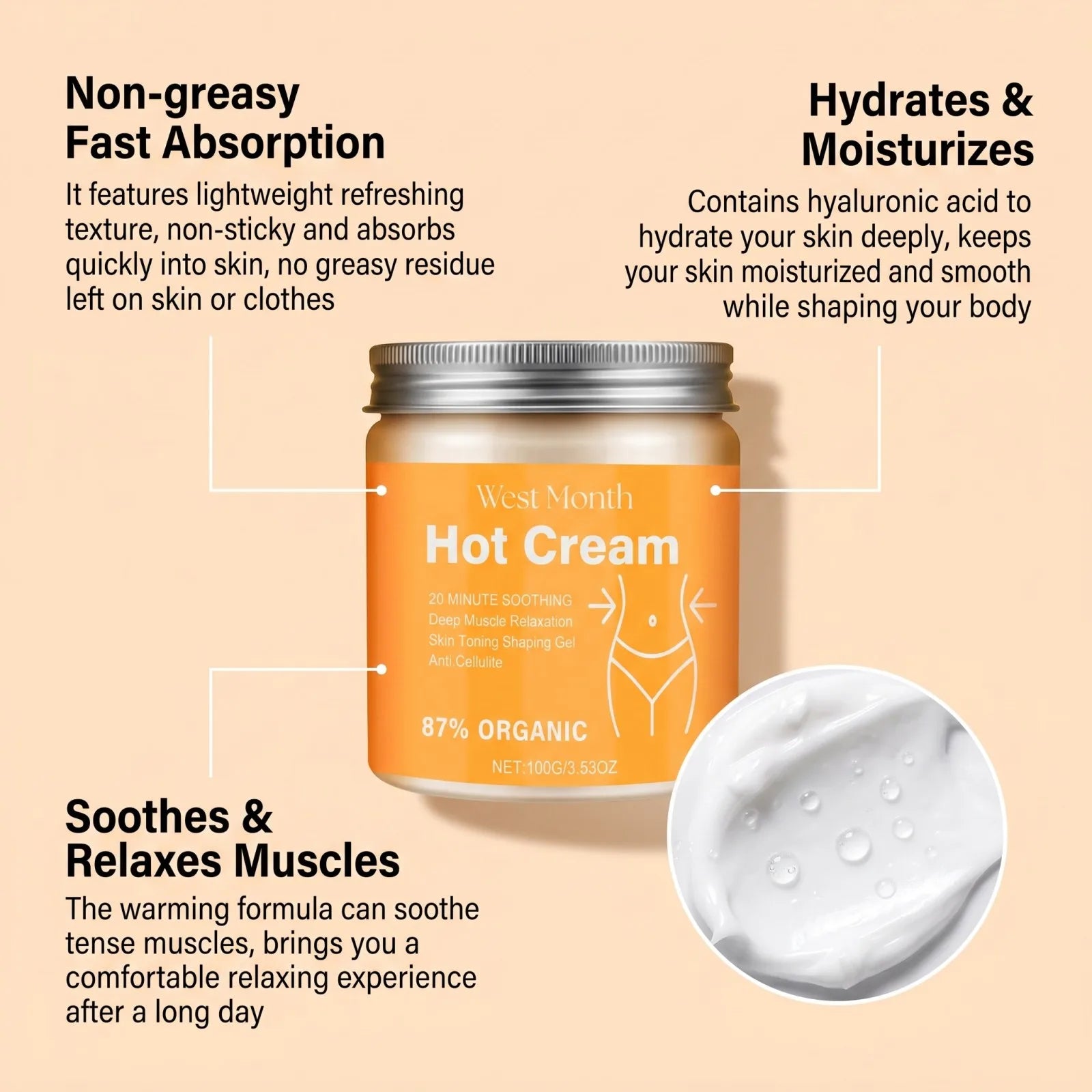 West Month Firming Body Cream Tightens Skin Boosts Elasticity Lightens Fine Lines Hydrates and Moisturizes Brightens Skin Tone