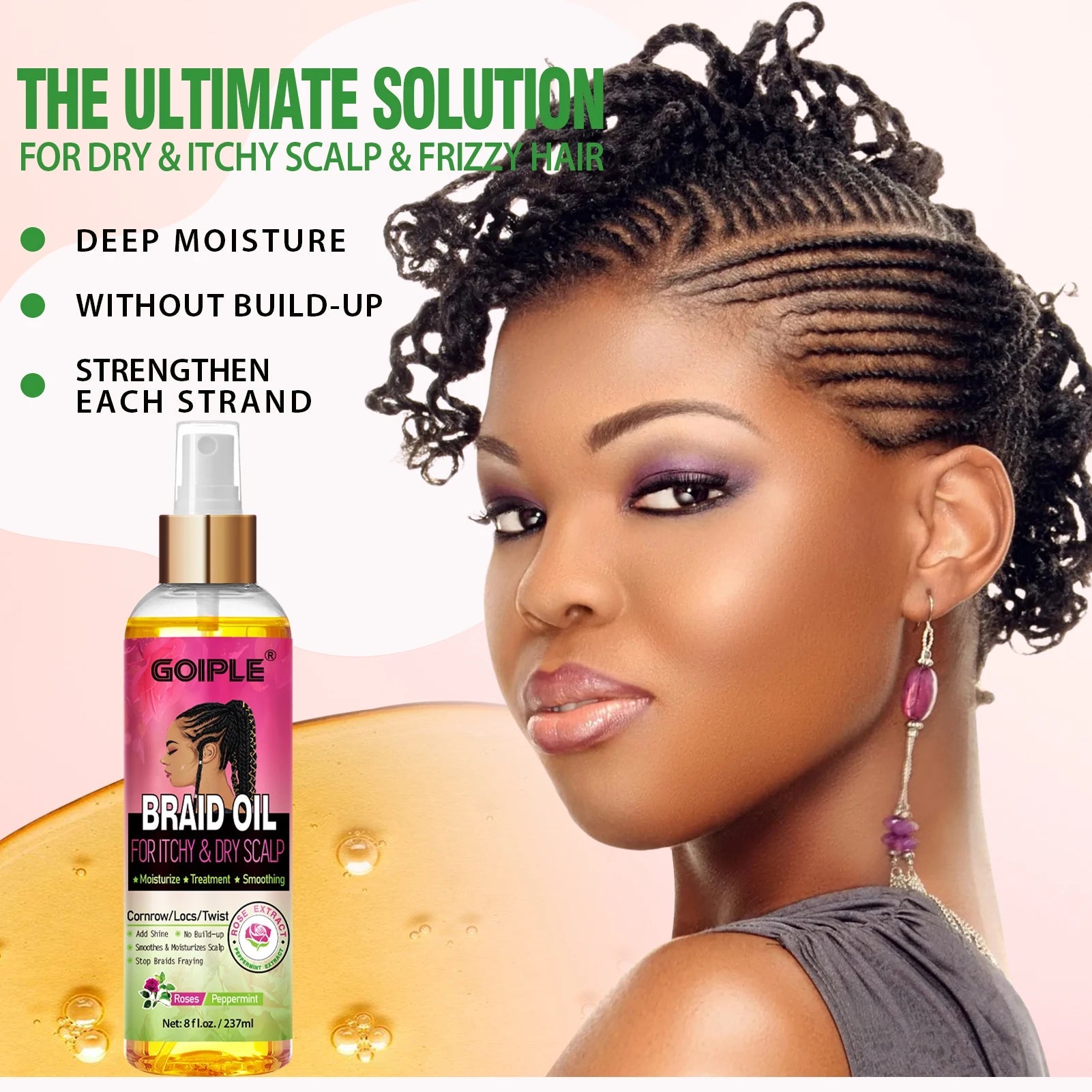 GOIPLE Natural Rose Extract Braid Oil For Itchy Dry Scalp Cornrow Locs Twist Add Shine Smoothes Moisturizes Hair Care Oil Halalzen
