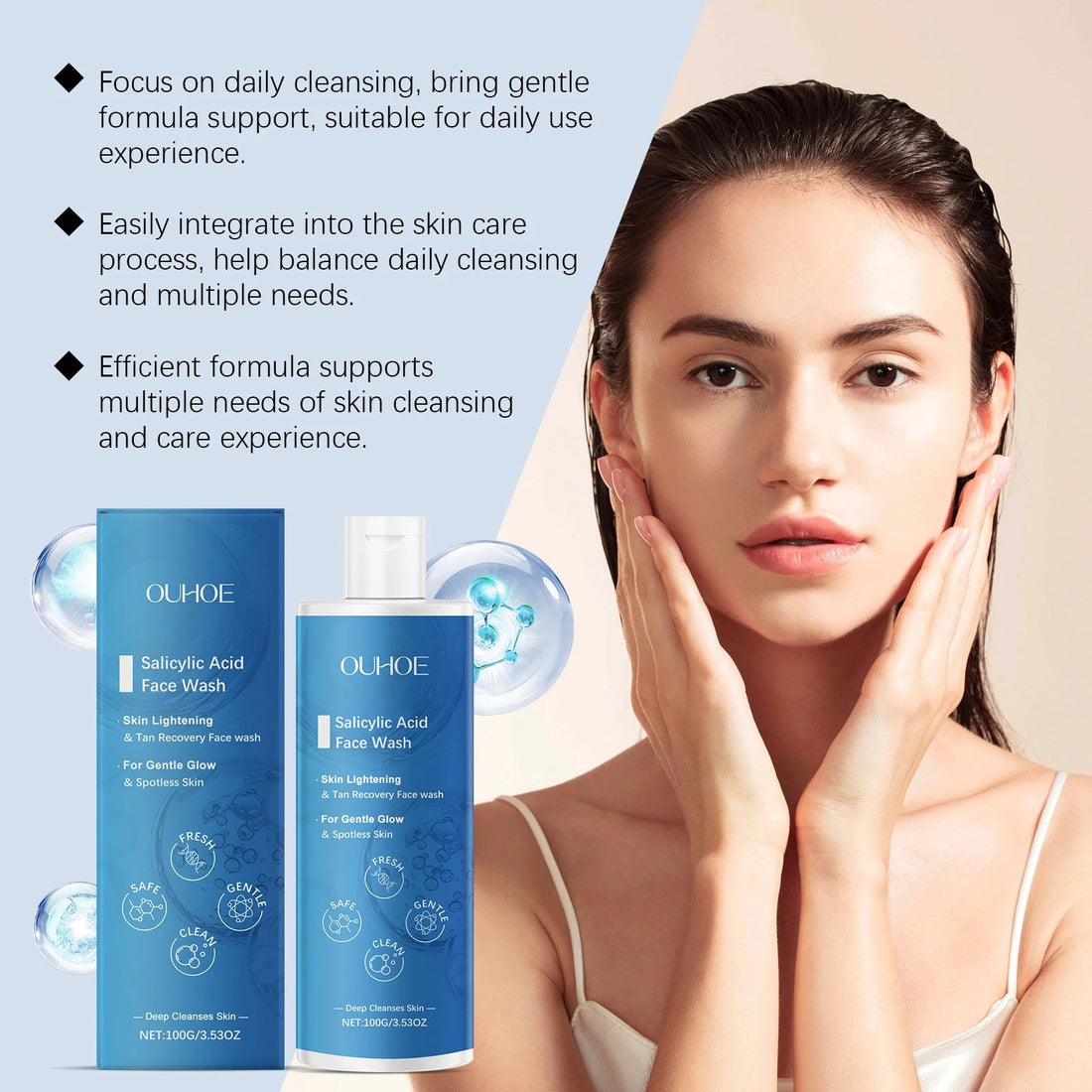 Salicylic Acid Facial Cleanser Acne Treatment Moisturizing Oil Control Skincare Face Wash Cleansing Pore Hydrating Skin Care Halalzen