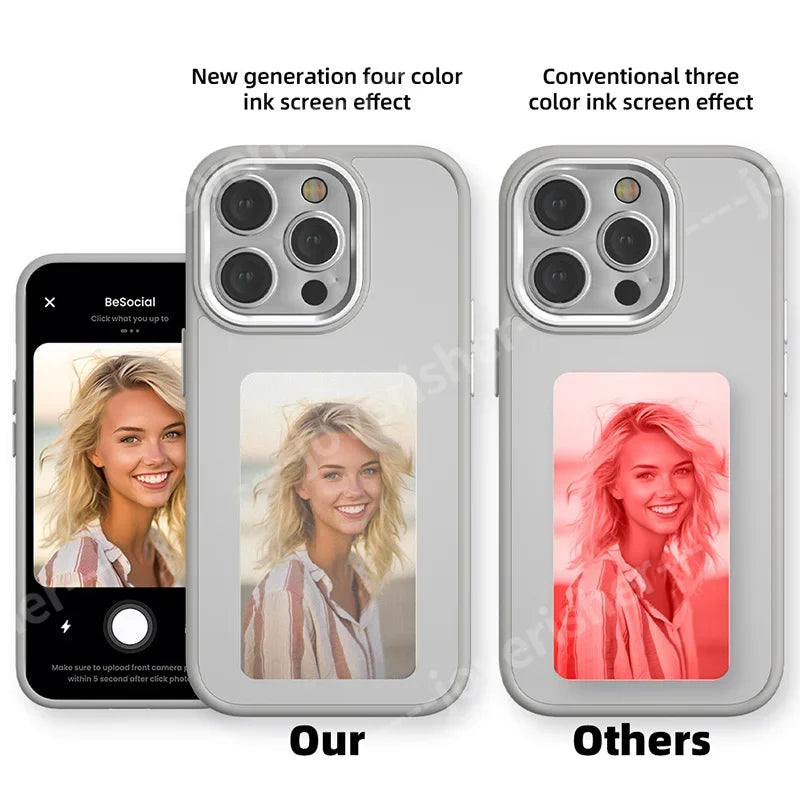 NFC 4 Color Phone Case For iPhone 15 14 13 Pro Max DIY Personalized Custom Cases E ink Screen Phone Cover Protection Cartoon