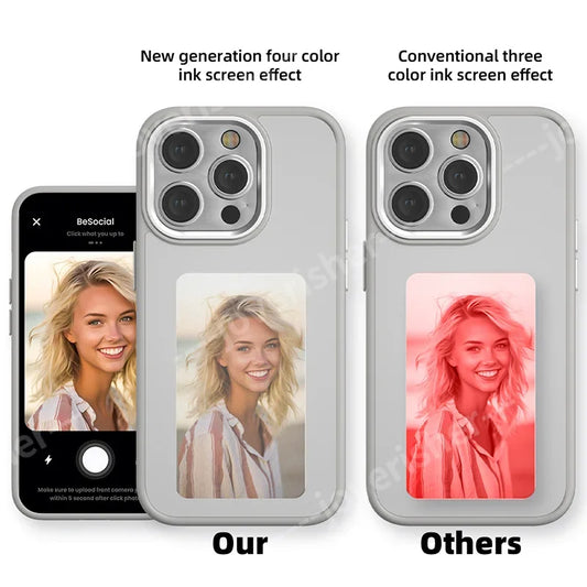 NFC 4 Color Phone Case For iPhone 15 14 13 Pro Max DIY Personalized Custom Cases E ink Screen Phone Cover Protection Cartoon