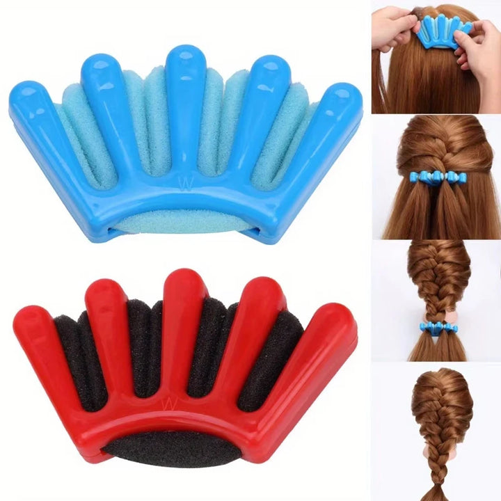 5-Finger Sponge Hair Braiding Tool, DIY Wave Curly Twist Styling Kit, Manual Hair Weaver Crimper for Women Girls Party Travel