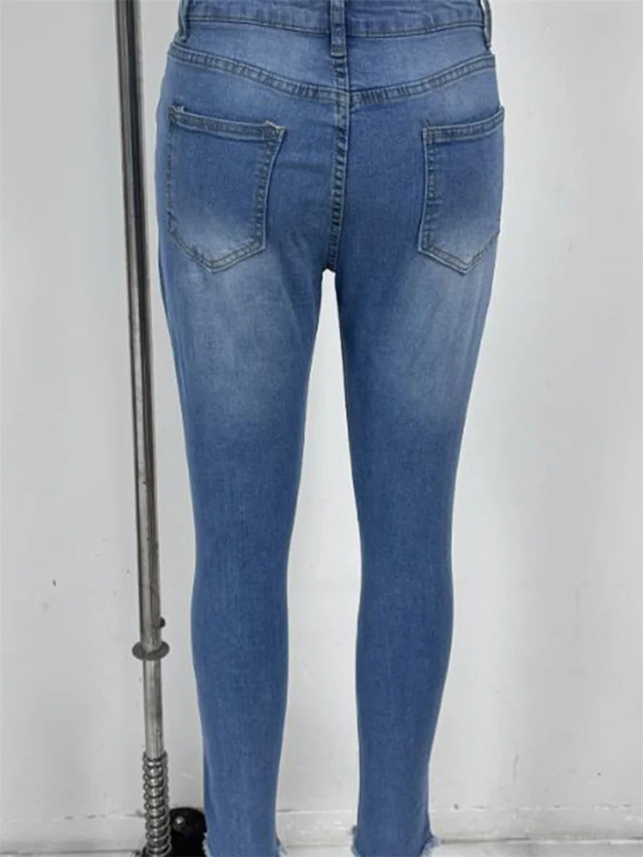 Ladies High Waist Skinny Jeans Stretch Ripped Denim Pants Distressed Cropped Trousers Casual Streetwear Fashion