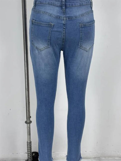 Ladies High Waist Skinny Jeans Stretch Ripped Denim Pants Distressed Cropped Trousers Casual Streetwear Fashion