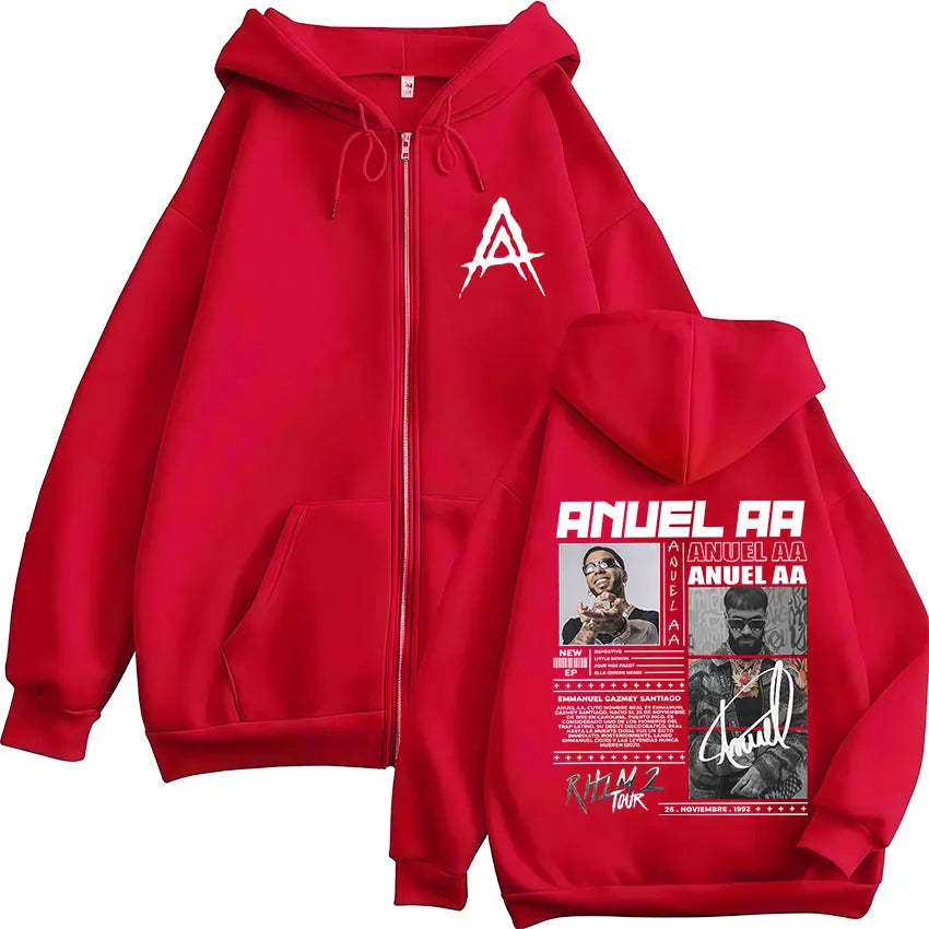 Rapper Anuel AA Rhlm 2 Album 2025 Zipper Hoodies Men Women Clothing Fashion Zip Up Hooded Sweatshirt Oversized Pullovers Jackets