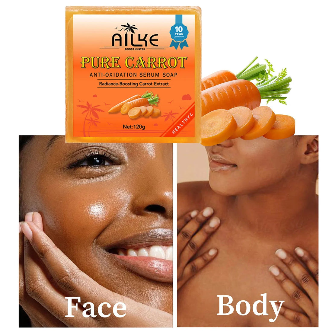 AILKE Pure Carrot Anti-Oxidation Serum Soap, Whitening, Clean Stains, Skin Brightening Soap Bar, With Vitamin C, For Body, Face Halalzen