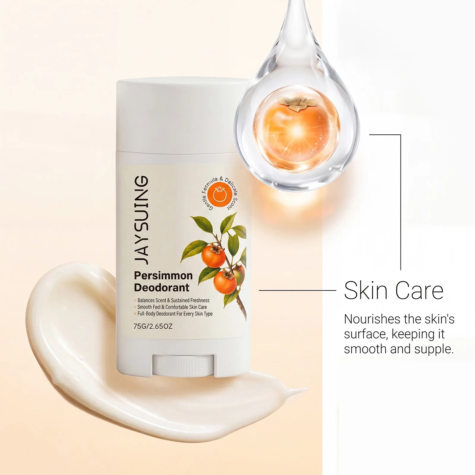 Persimmon Extract Underarm Deodorant Cream Stick Body Odor Neutralizer Soothing Underarm Care For Bad Smell Sweat Odor Removal