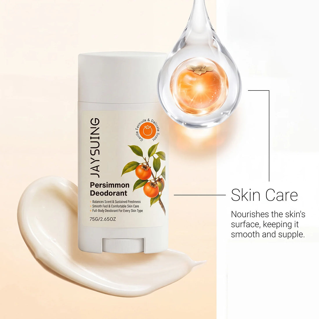 Persimmon Extract Underarm Deodorant Cream Stick Body Odor Neutralizer Soothing Underarm Care For Bad Smell Sweat Odor Removal