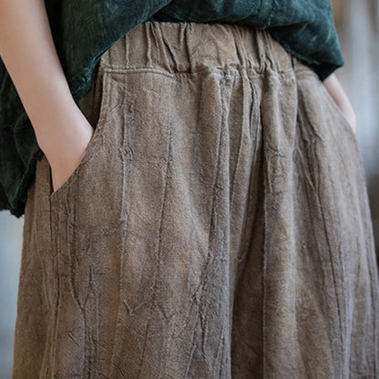 Elegant Women's Cotton Linen Baggy Cargo Pants Vintage Elastic Waist Yoga Trousers Loose Casual Long Wide Leg Oversize Clothes