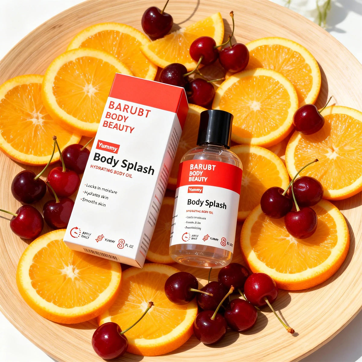 BARUBT body oil locks in moisture and moisturizes the skin, leaving it smooth and odorless