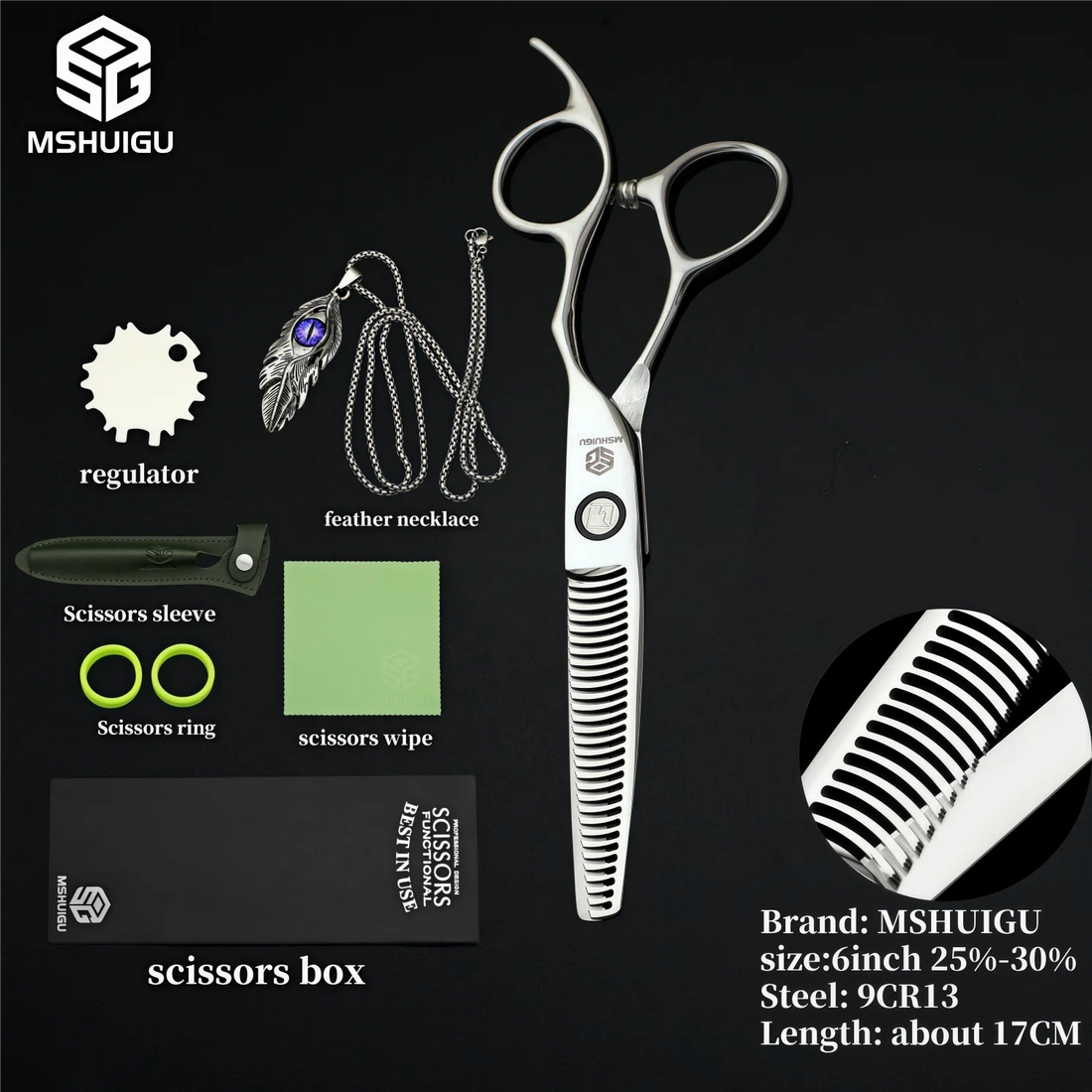 MSHUIGU 440C Professional Barber Scissors 6-7 Inch Laser Wire Serrated Blade Multi-Functional Thinning Hair Shears for Salon Too