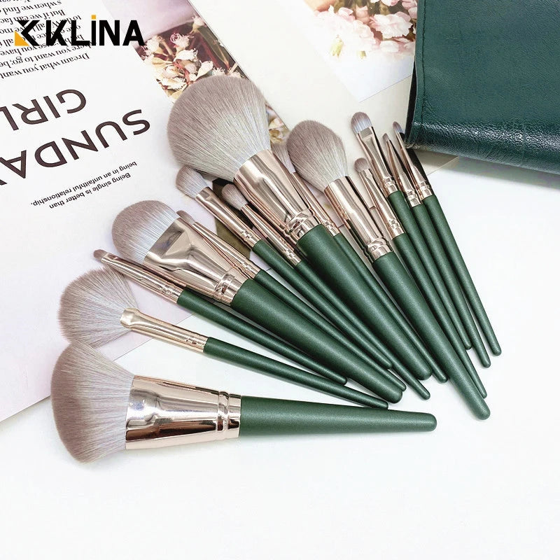 KLINA 14Pcs Makeup Brushes Soft Makeup Tools Cosmetic Powder Eye Shadow Foundation Blush Blending Detail Eyebrow Lip Beauty Halalzen