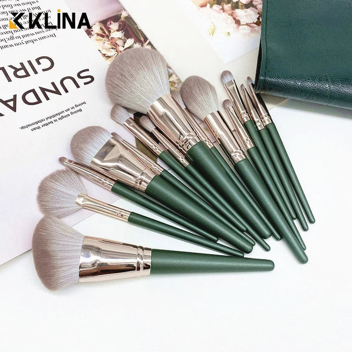KLINA 14Pcs Makeup Brushes Soft Makeup Tools Cosmetic Powder Eye Shadow Foundation Blush Blending Detail Eyebrow Lip Beauty Halalzen