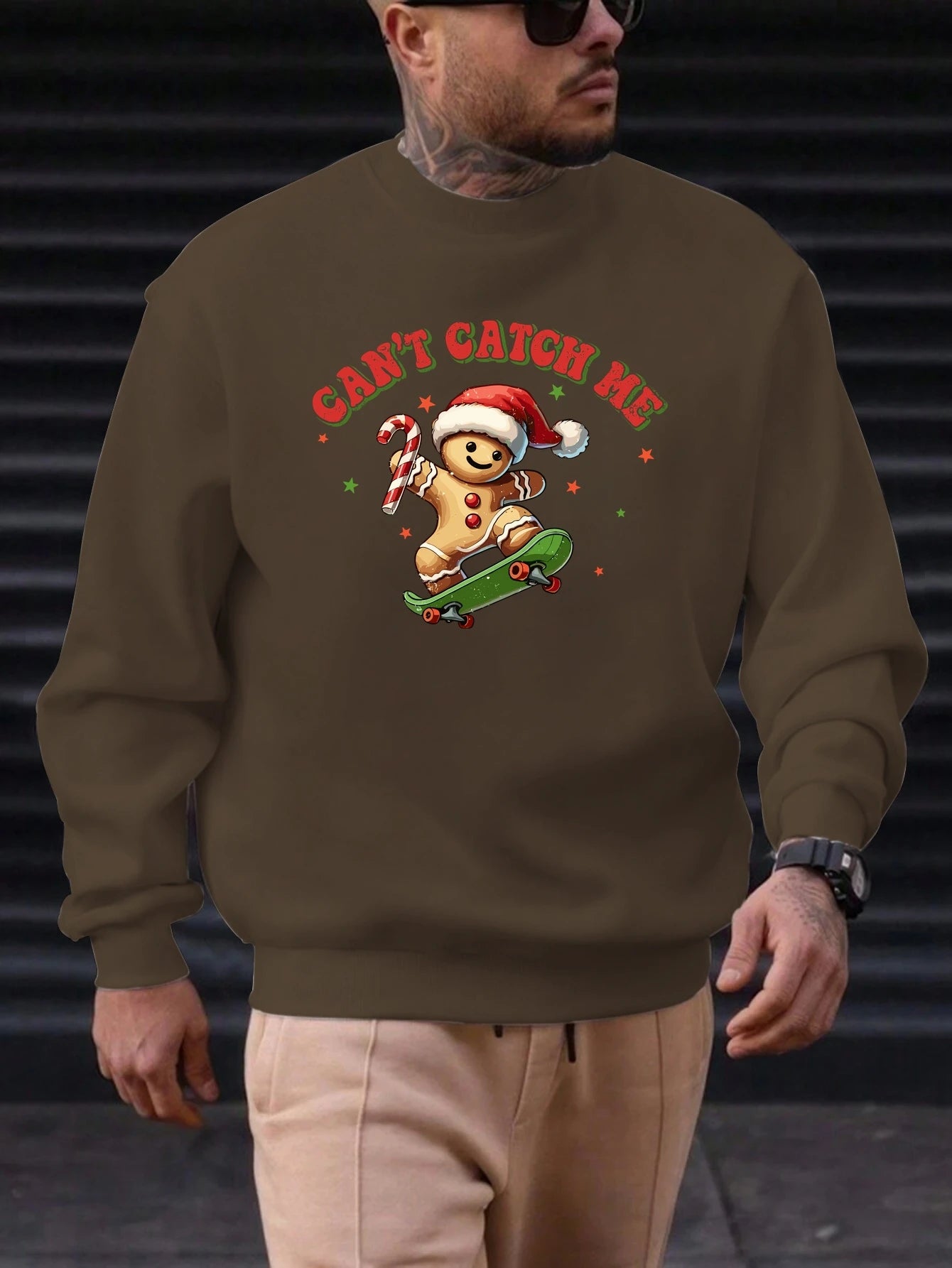 Men's Cotton Crewneck Sweatshirt CAN'T CATCH ME Graphic Print 2025 New Trending Fashion Casual High Quality Top Clothing