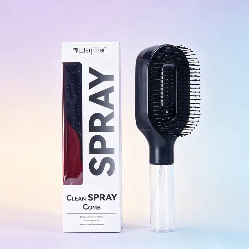 2 in 1 Built-in Spray Detangling Hair Brush Anti Static Reduce Frizz Even Mist Moisturizing Massage Comb Travel Styling Tool