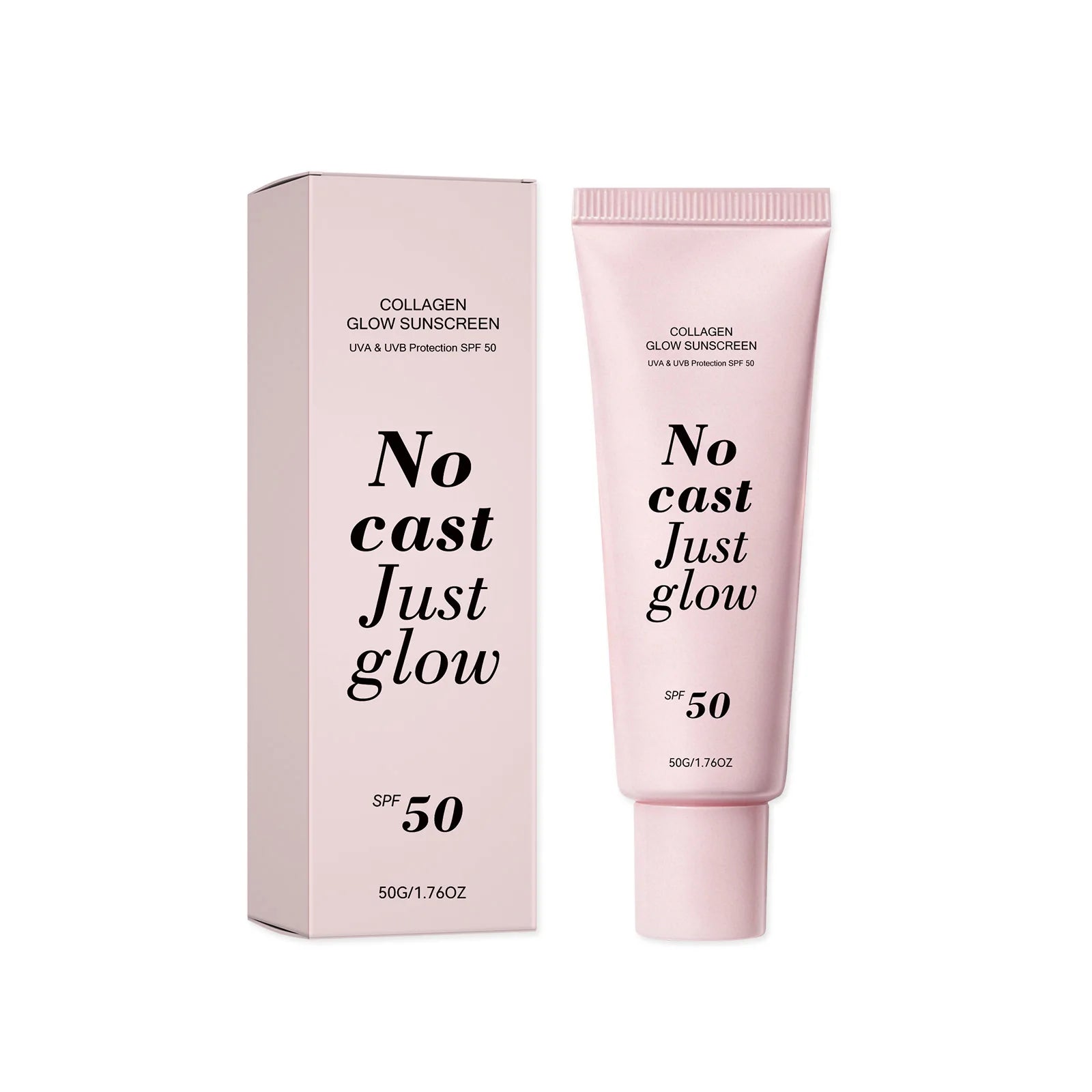 Collagen Glow Sunscreen SPF50 Broad Spectrum UVA UVB Protection No White Cast Lightweight Non Greasy Hydrating Sun Lotion For Se