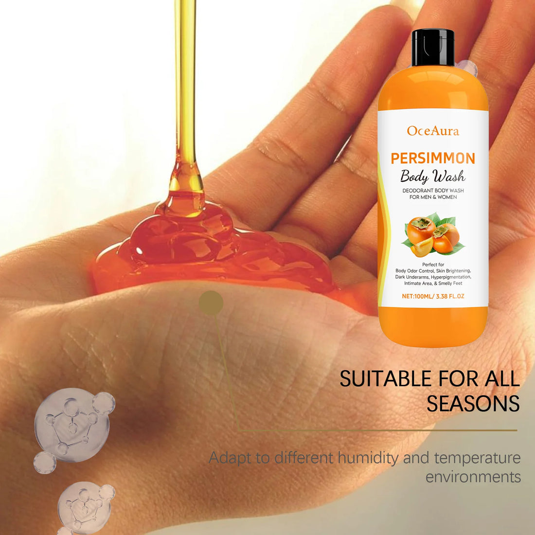 Persimmon Body Wash Gel Gentle Cleansing Moisturizing Skin Exfoliating Shower Gel Smooth Soft Body Odor Remover Bath Products