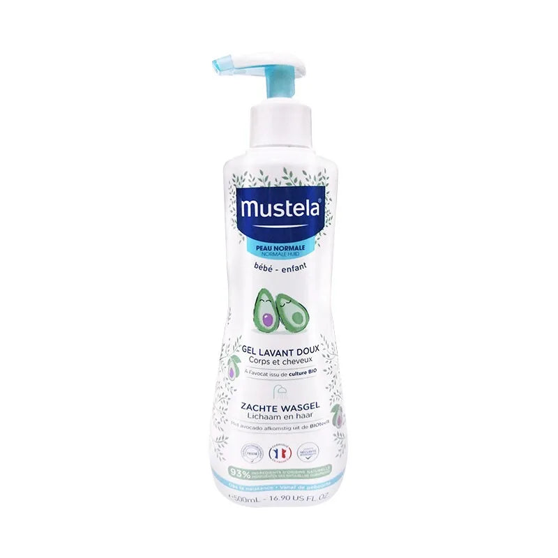 French Mustela 2‑in‑1 Shampoo & Body Wash 500ml, Gentle Cleanser for Newborns, Babies & Kids