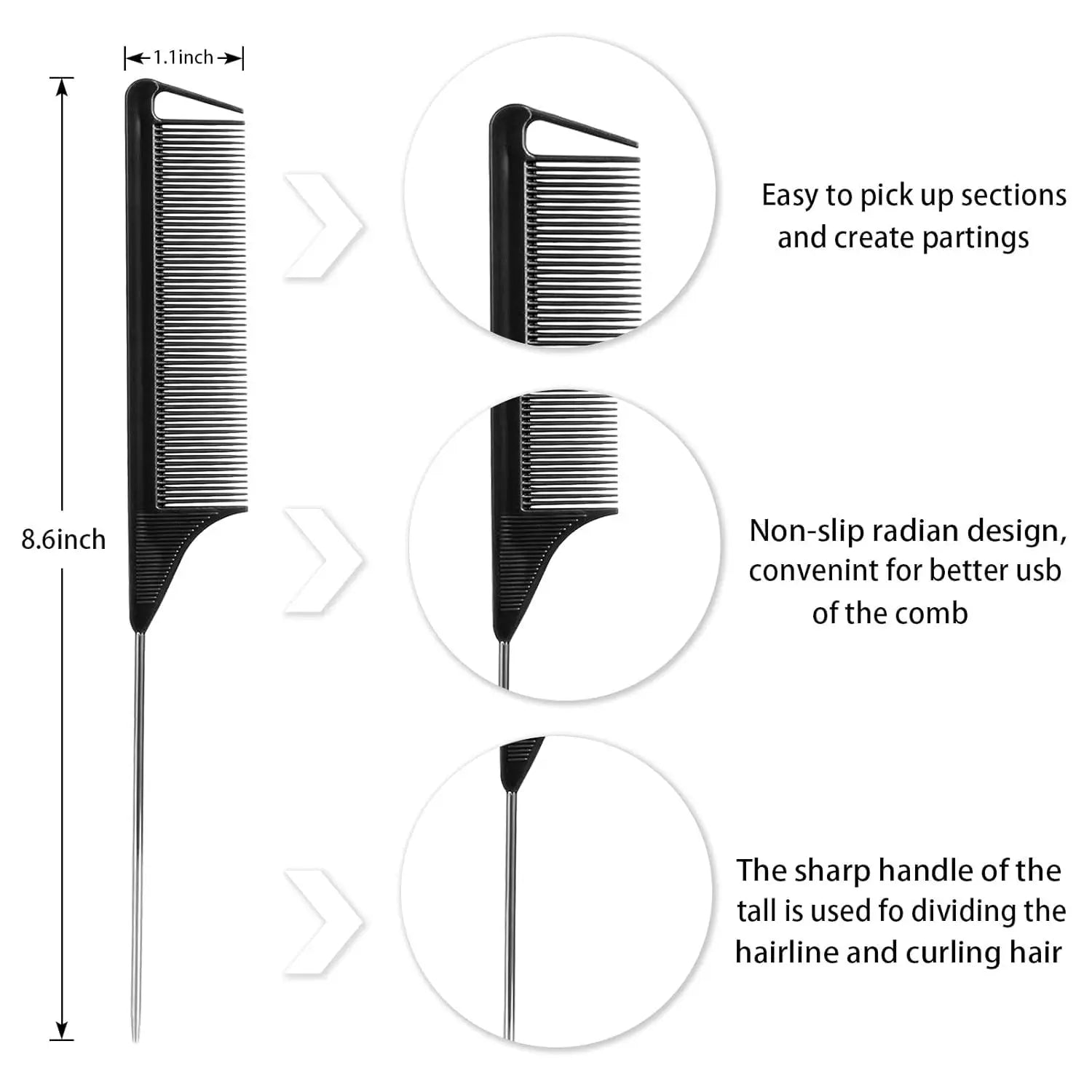 11 Pcs Hair Styling Kit for Women:Wide Tooth Comb, Detangler & Teasing Edge Brush, Rat Tail Comb, Alligator Clips for Curly Hair