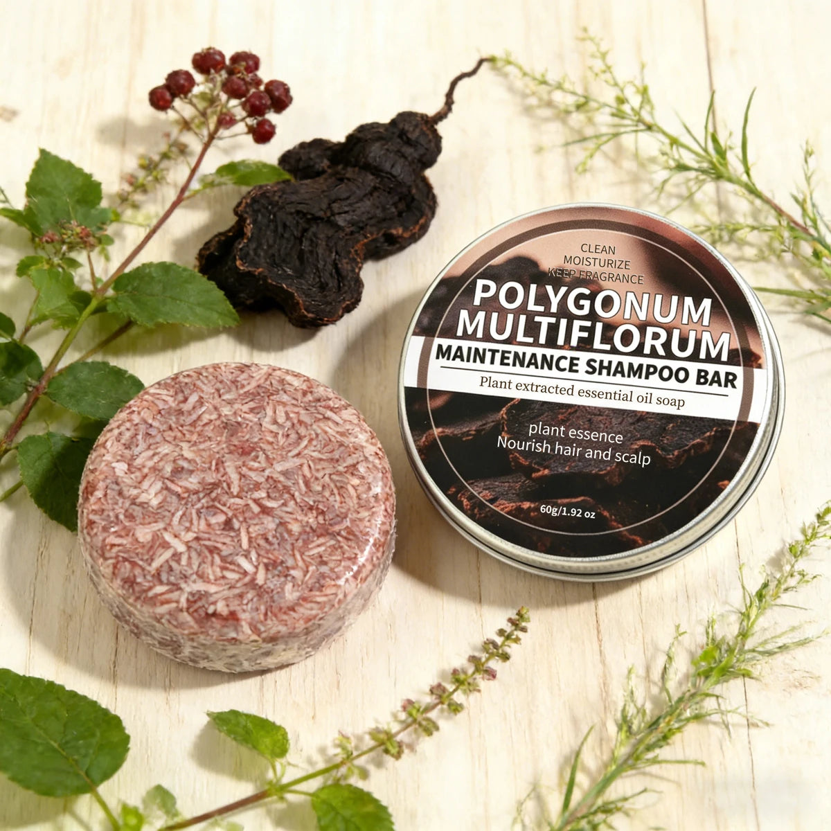 Polygonum Multiflorum Herbal Shampoo Soap Bar, Plant Hair Care Essential Oil Soap, Dark Nourishing Shampoo Soap, Deep Cleansing Halalzen