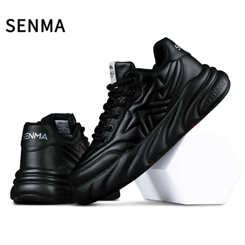 SENMA Sneakers for Men Genuine Leather Casual Shoes Mens Board/Tennis/Running/Walking Shoes Comfortable & Durable Athletic Shoes