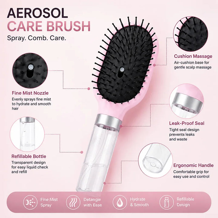 2 In 1 Spray Hair Brush Refillable Water Tank Air Cushion Comb Anti‑static Detangling Massage Hair Comb Fine Mist Spray Styling Tool For All Hair Types