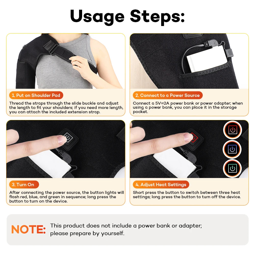 USB Electric Heated Shoulder Wrap 105 LED 660nm Red Light Shoulder Pad,3-Level Hot Compress Shoulder Brace,Joint Support Protect