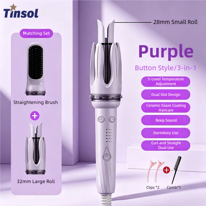 TINSOL 3-in-1 Automatic Curling Iron Large Wave Styling Curler Hair Perm Lazy Dual-Use Curling Iron Multi-Function Styling Tool