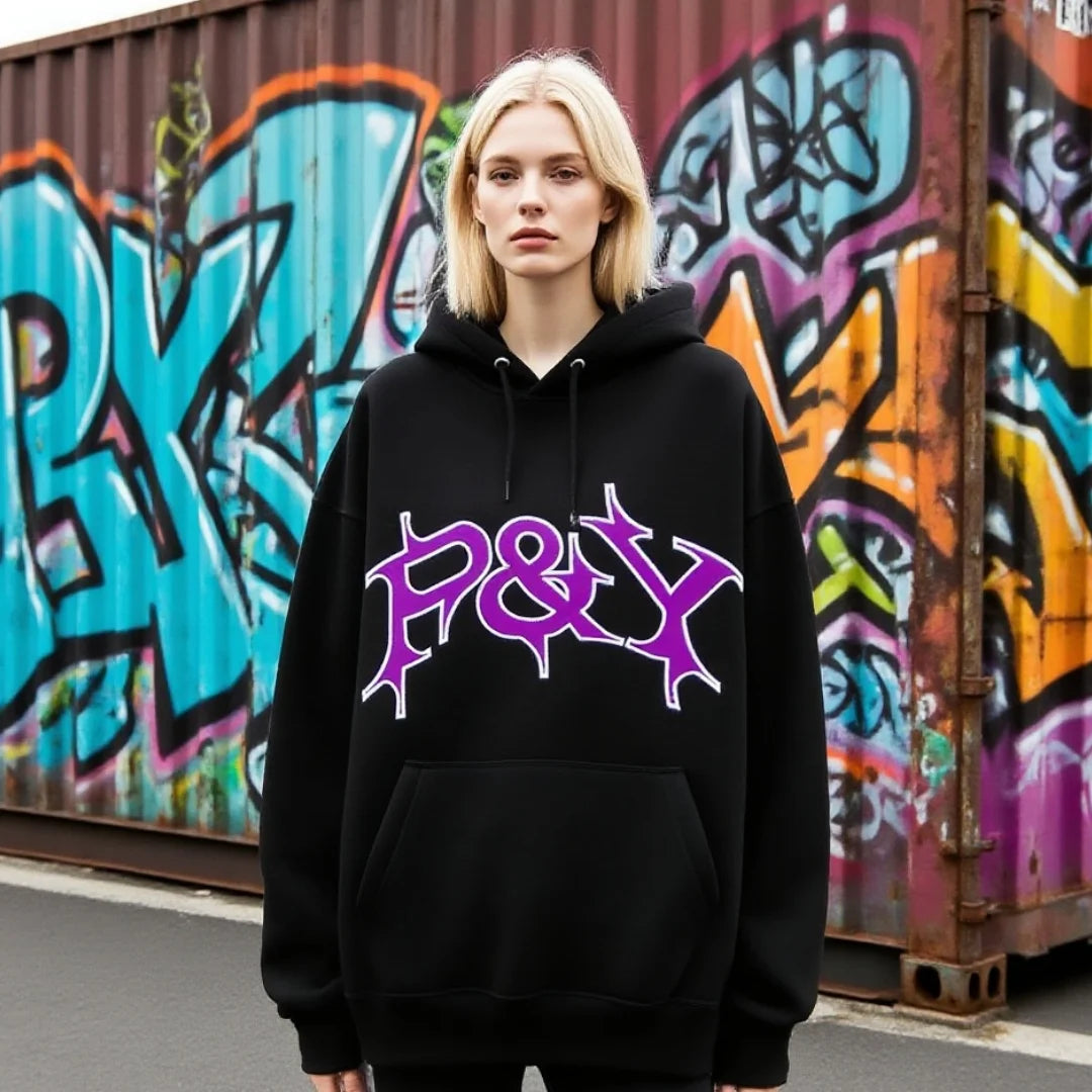 Retro American Y2K Hand-Painted Letter Contrast Print Hooded Sweatshirt Street Trend Loose Casual Couple Hoodie HALALZEN