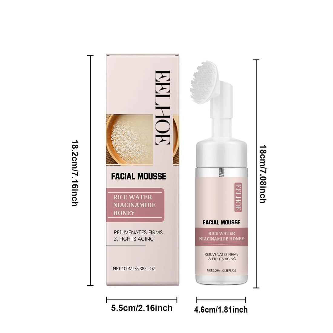 Rice Water Cleansing Mousse Oil Control Deep Cleaning Pores Moisturizing Brightening Soothing Rejuvenation Foam Face Wash Care Halalzen