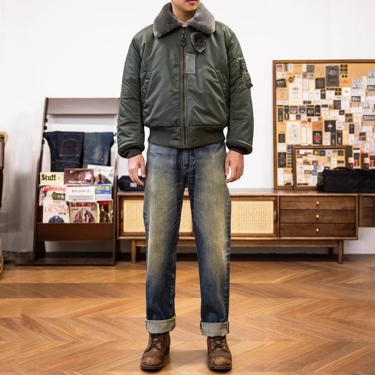 Röd Tornado Typ B-15D Bombflygarjacka Andra världskrigets flygvapenpilotjacka Vinter Herr Vadderad Rock