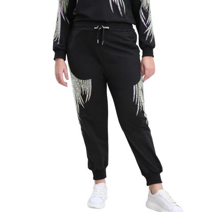 Plus Size Sweatpants for Women Drawstring Rhinestones Graphic High Waisted Joggers with Pockets Elastic Waist Casual