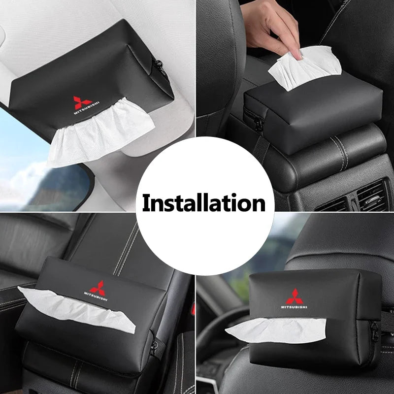 Leather Car Interior Tissue Box Seat Back Storge Bag for Mitsubishi Lancer Outlander Pajero L200 ASX Eclipse Ralliart EVO Galant