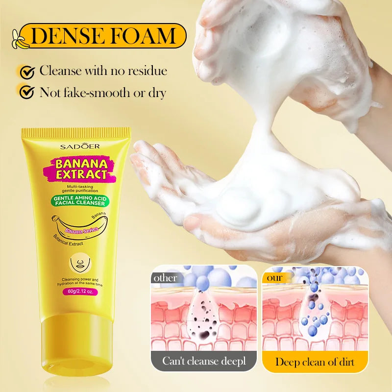 Amino Acid Gentle Facial Cleanser, Banana Extract Deeply Cleanses And Moisturizes Skin, Rich Fragrance, Travel Size. Halalzen