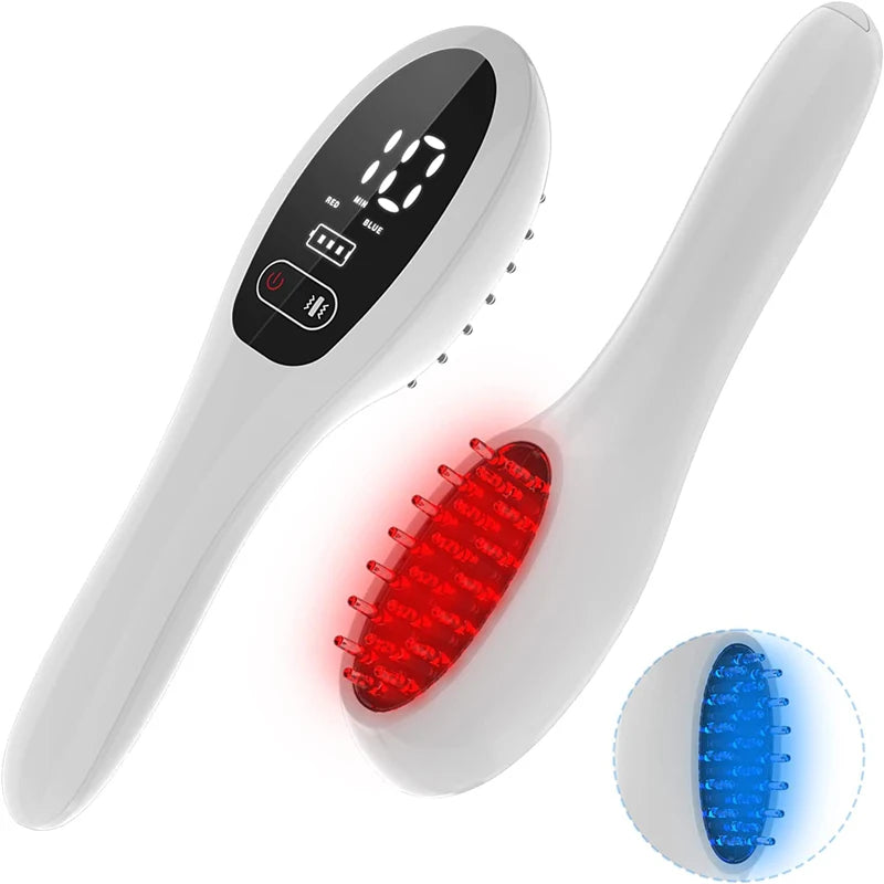 Electric Laser Hair Growth Comb Anti Hair Loss Therapy Comb Infrared 650nm 470nm LED Red Light Vibration Massage Hair Care Brush HALALZEN