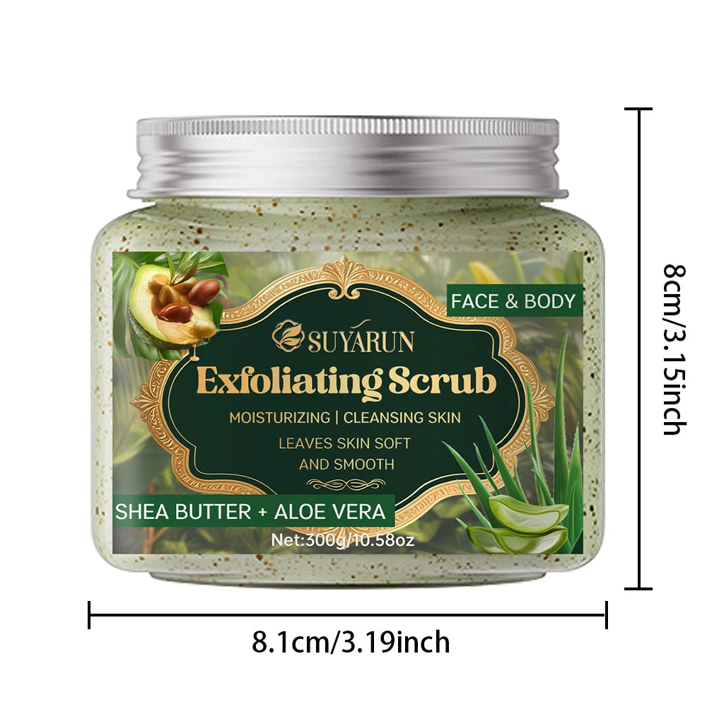 SUYARUN Shea Butter & Aloe Vera Exfoliating Scrub - Natural Face & Body Scrub, Gentle Exfoliator for Sensitive Skin.