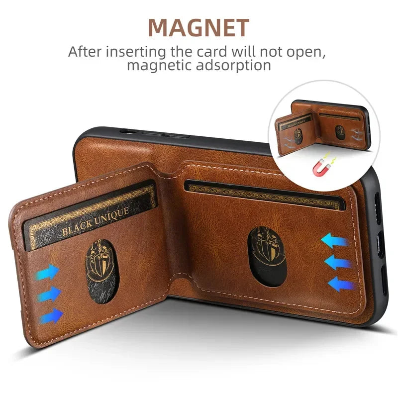 Luxury Wallet Phone Case Card Holder Leather Magnetic Pocket Cover For iPhone 16E 16 15 14 13 12 11 Pro Max Plus XS XR 16ProMax