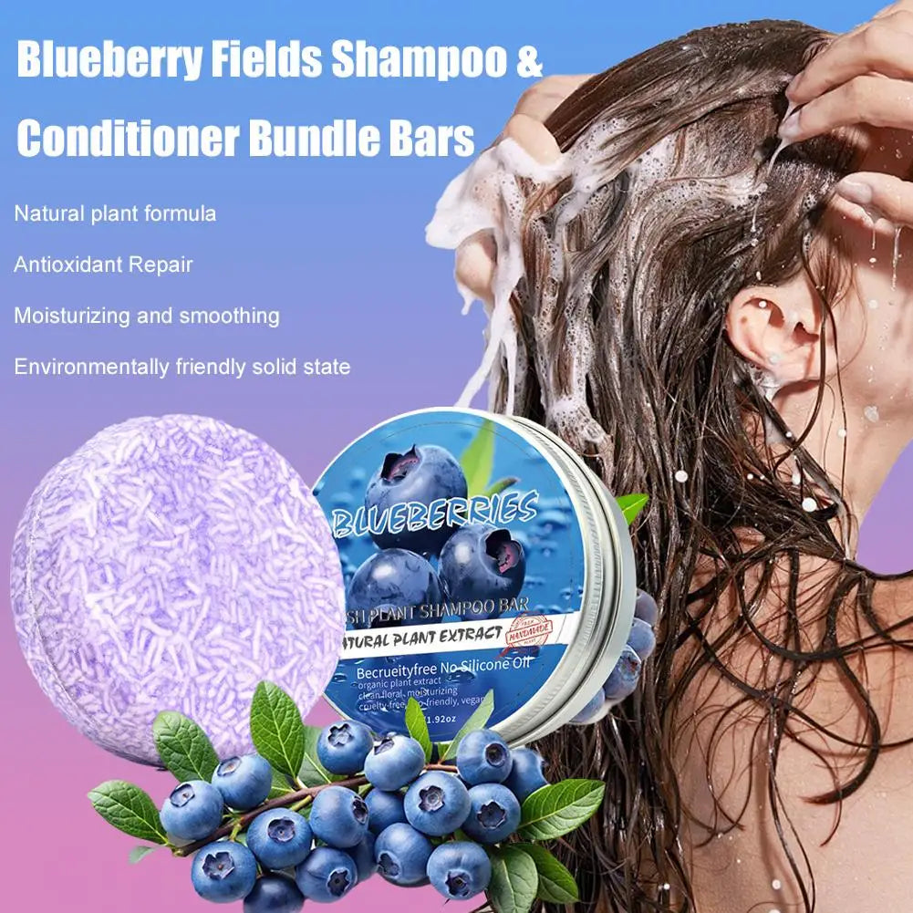 Blueberry Shampoo & Conditioner Bundle Bar for Hair Thinning Frizz, Blueberry Solid Shampoo & Conditioner Strengthen Hair Care Halalzen
