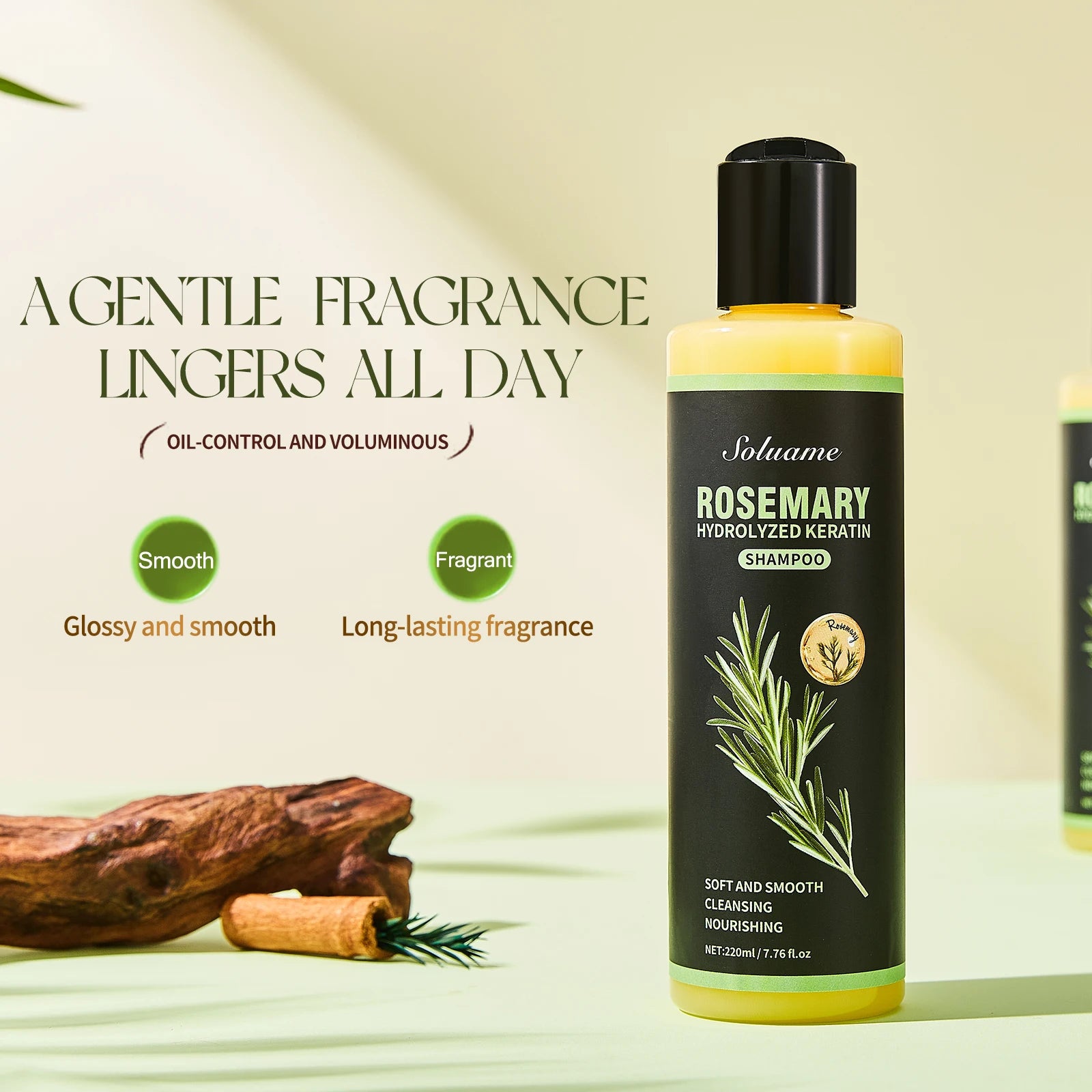 Rosemary Shampoo with Hydrolyzed Keratin - Soft, Smooth & Nourishing Hair Treatment, Cleansing for Dry, Frizzy Hair