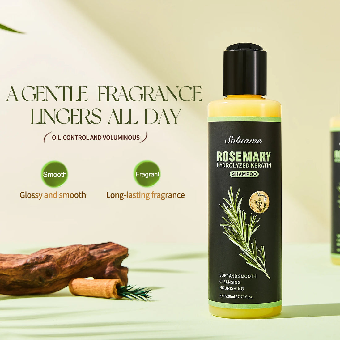 Rosemary Shampoo with Hydrolyzed Keratin - Soft, Smooth & Nourishing Hair Treatment, Cleansing for Dry, Frizzy Hair